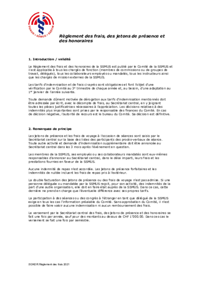 Règlement des frais